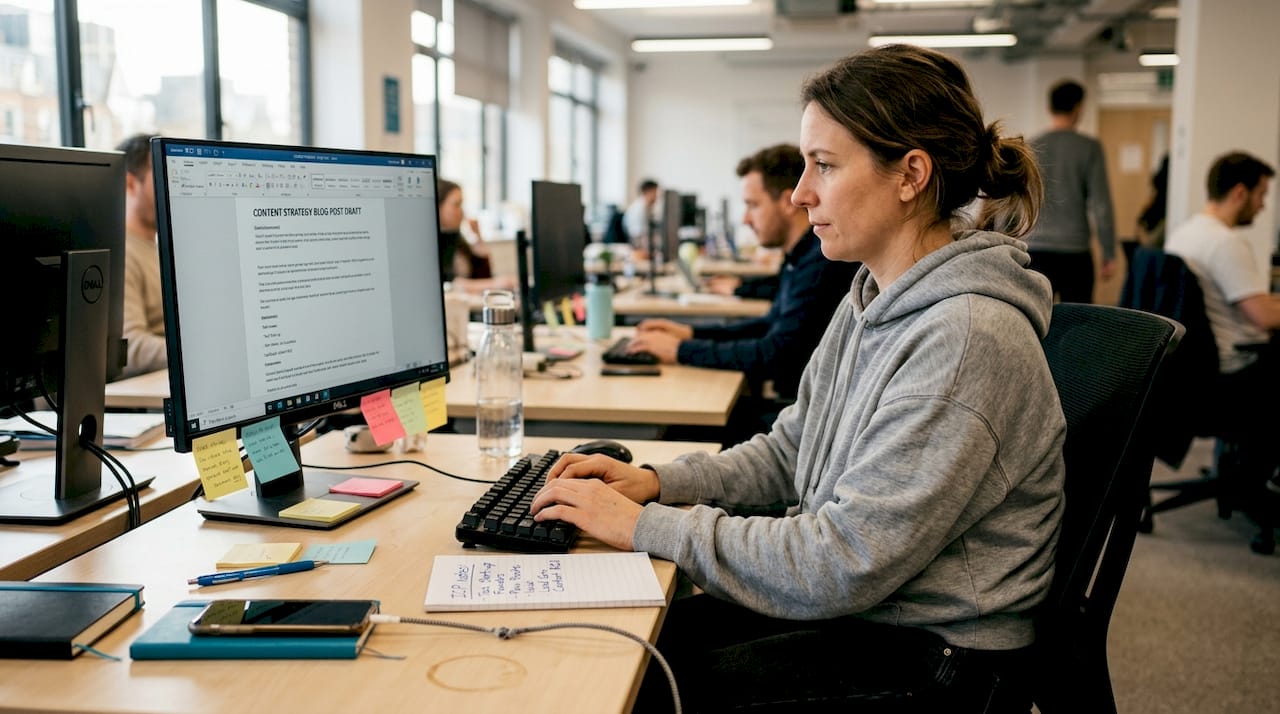 Content manager drafts SaaS marketing blog post