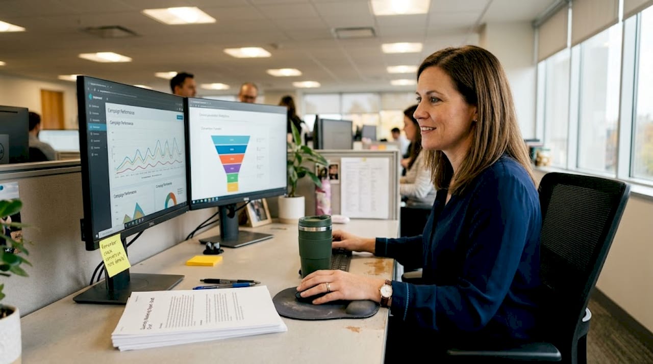 Marketer checking SaaS demand generation dashboard