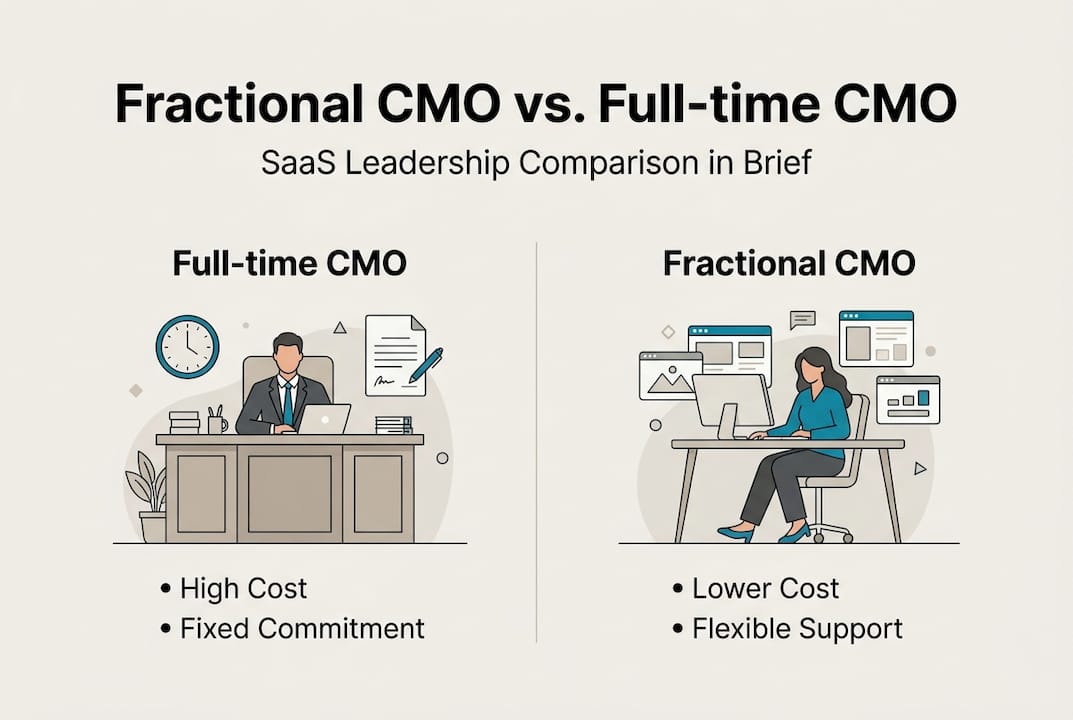 Infographic comparing fractional and full-time CMO benefits