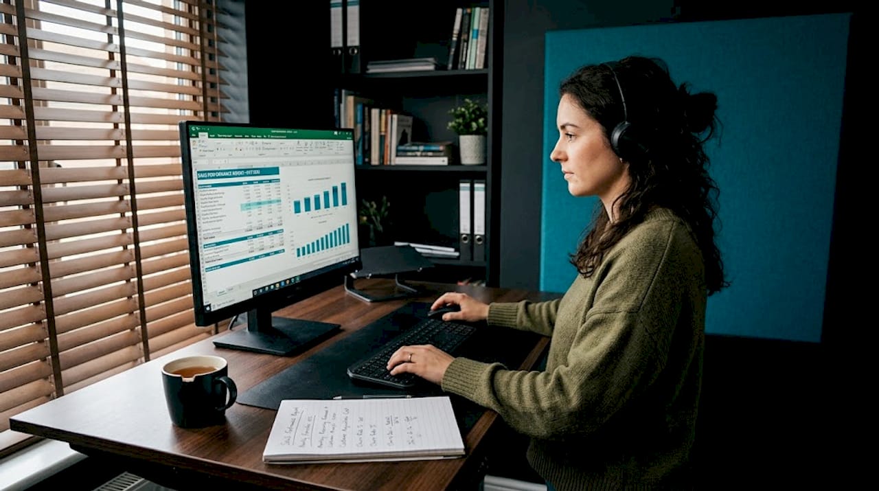 Analyst entering SaaS metrics into spreadsheet