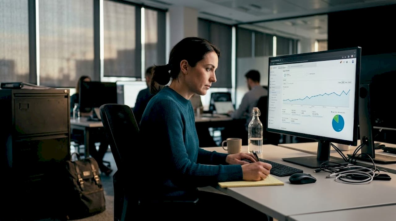 Manager analyzing SaaS blog traffic dashboard