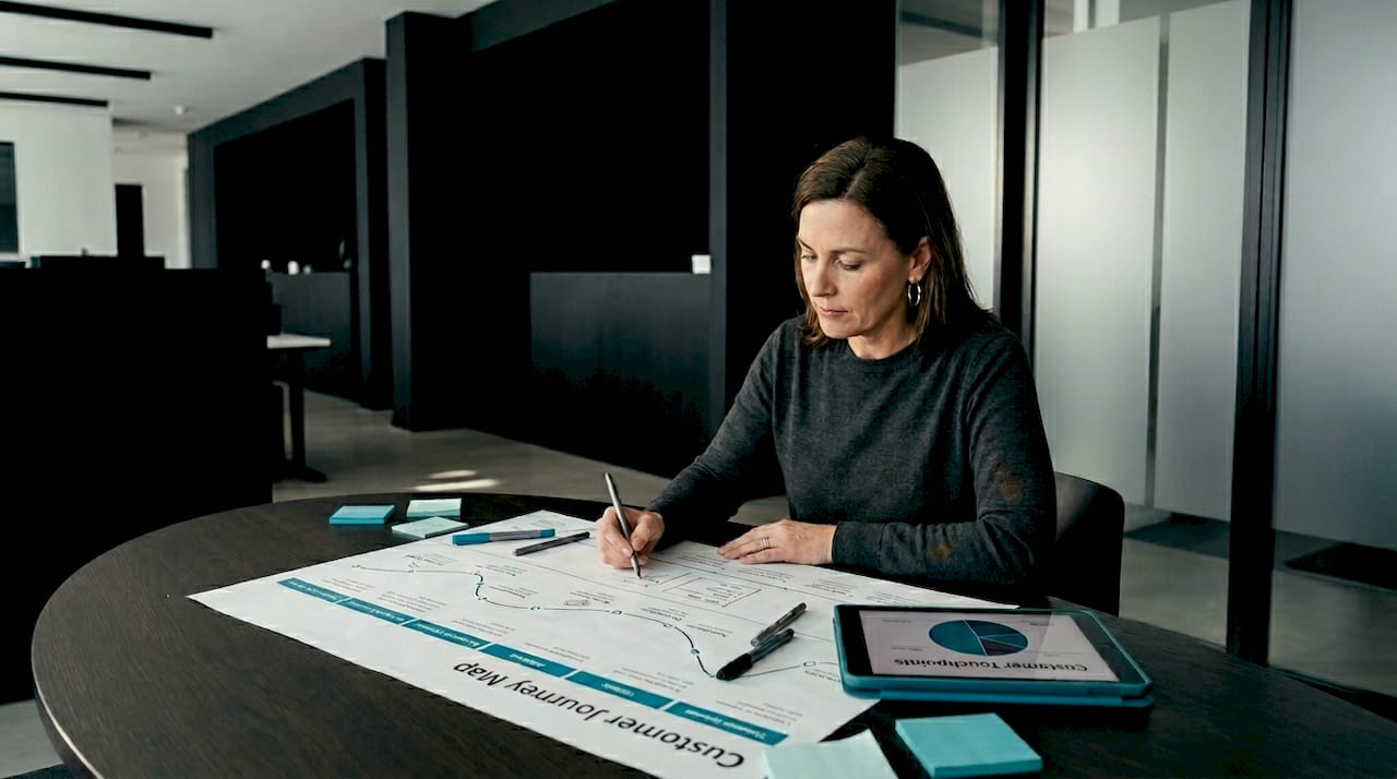 Manager mapping customer journey at workspace