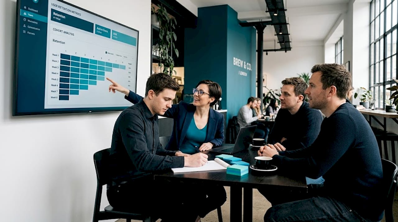 Team discussing SaaS analytics tool