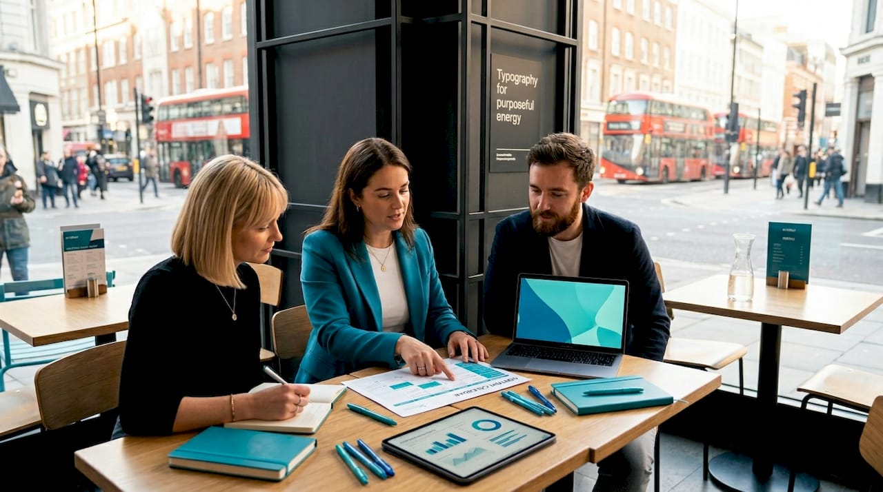 Team collaborating on content quality in office