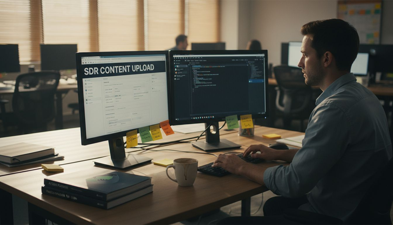 Man training AI sales agent at desk