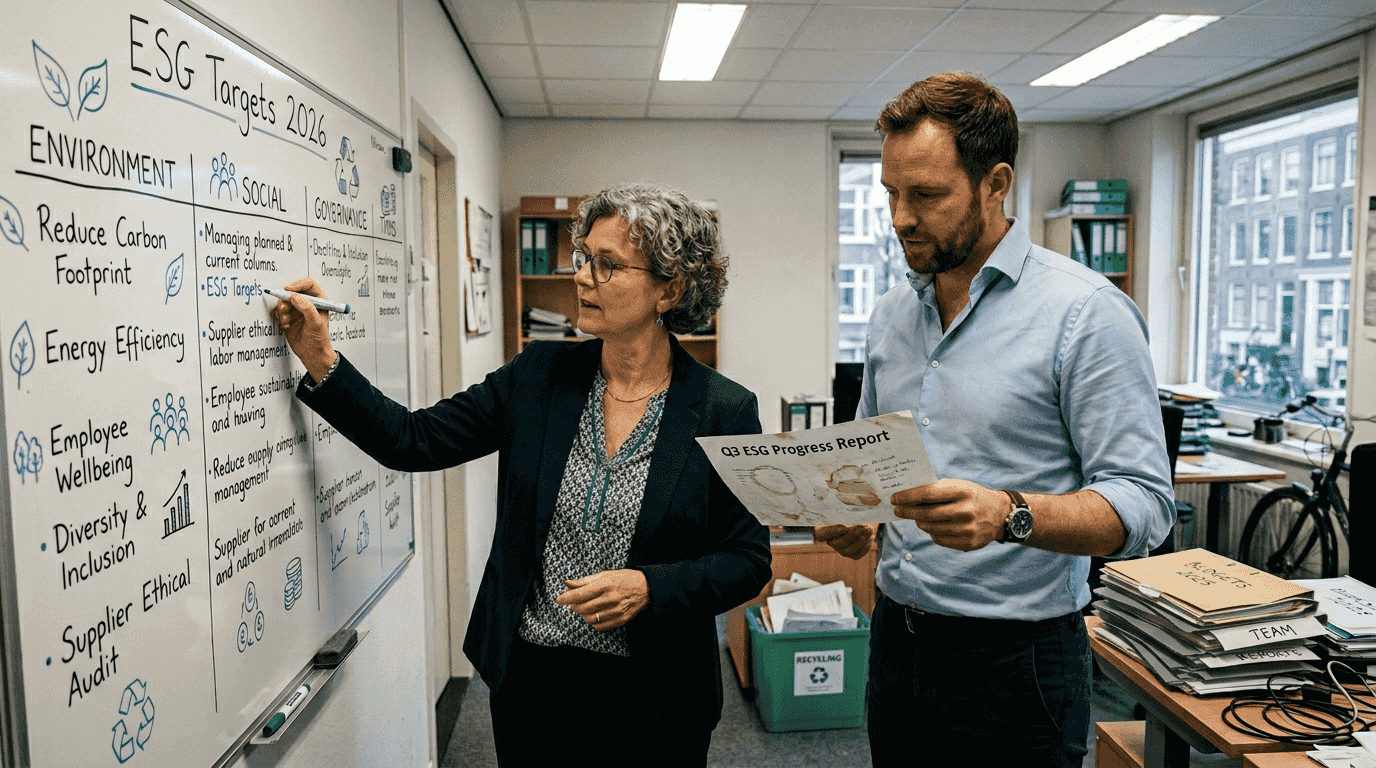 Manager writing ESG targets on whiteboard
