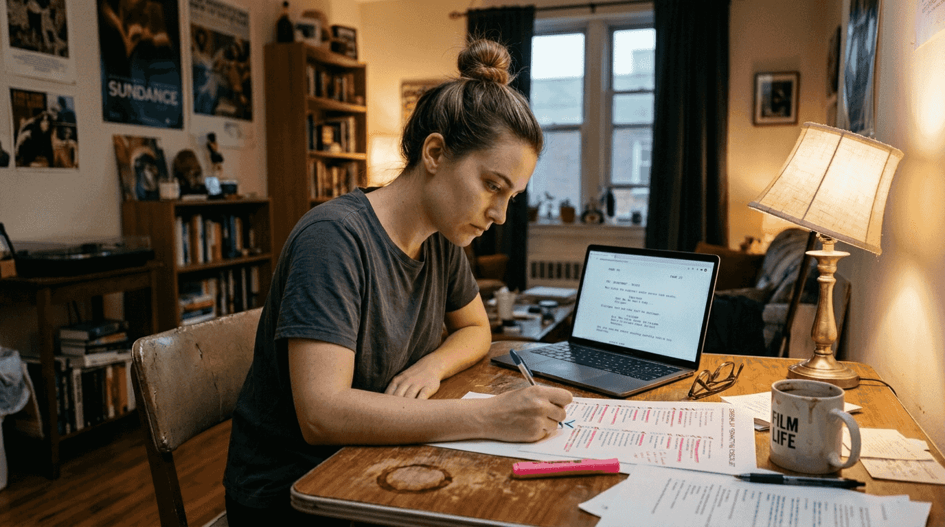 Writer using checklist to format screenplay