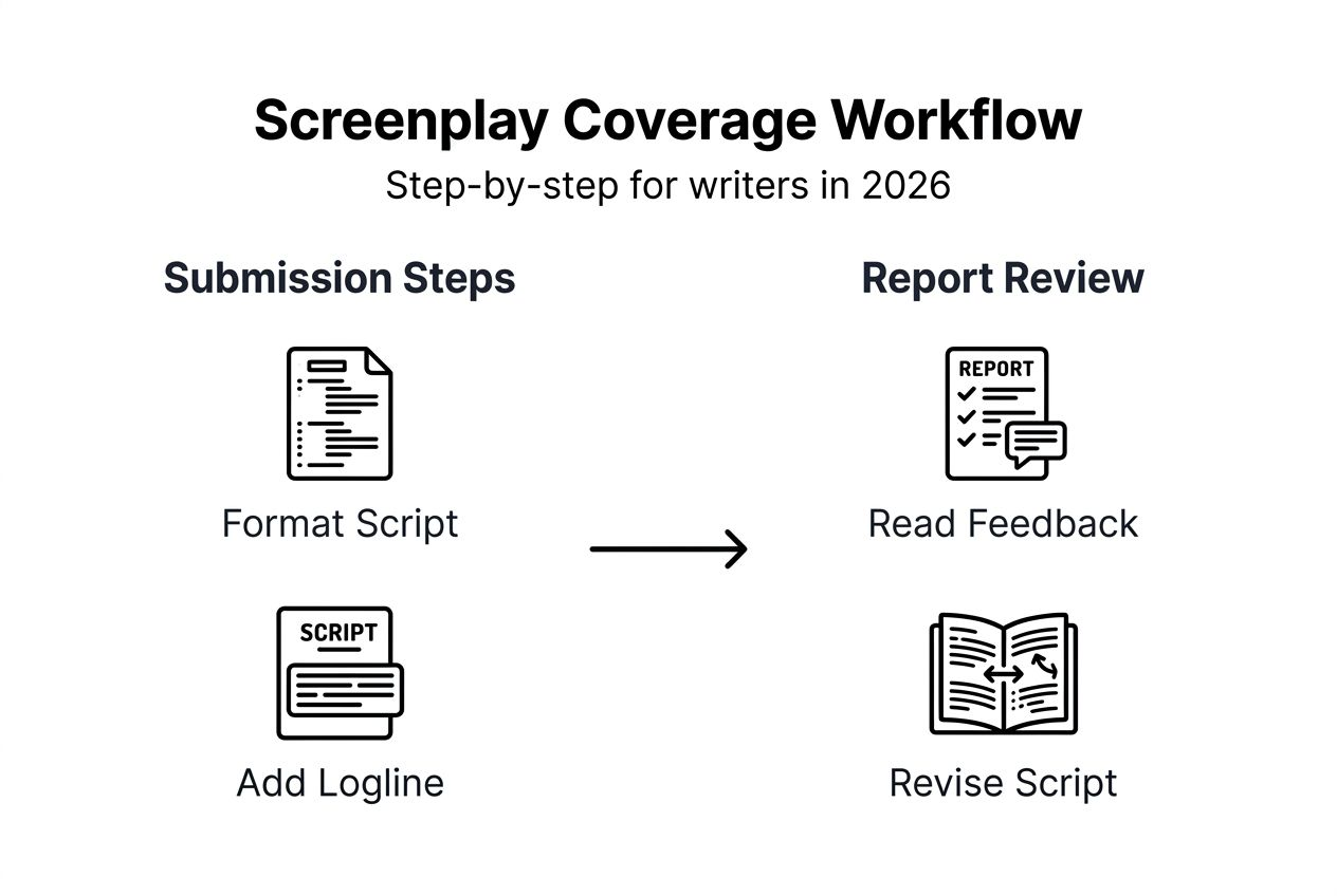 Infographic with screenplay coverage workflow steps