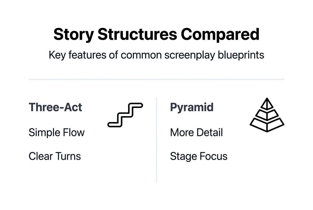 Infographic comparing screenplay story structure types