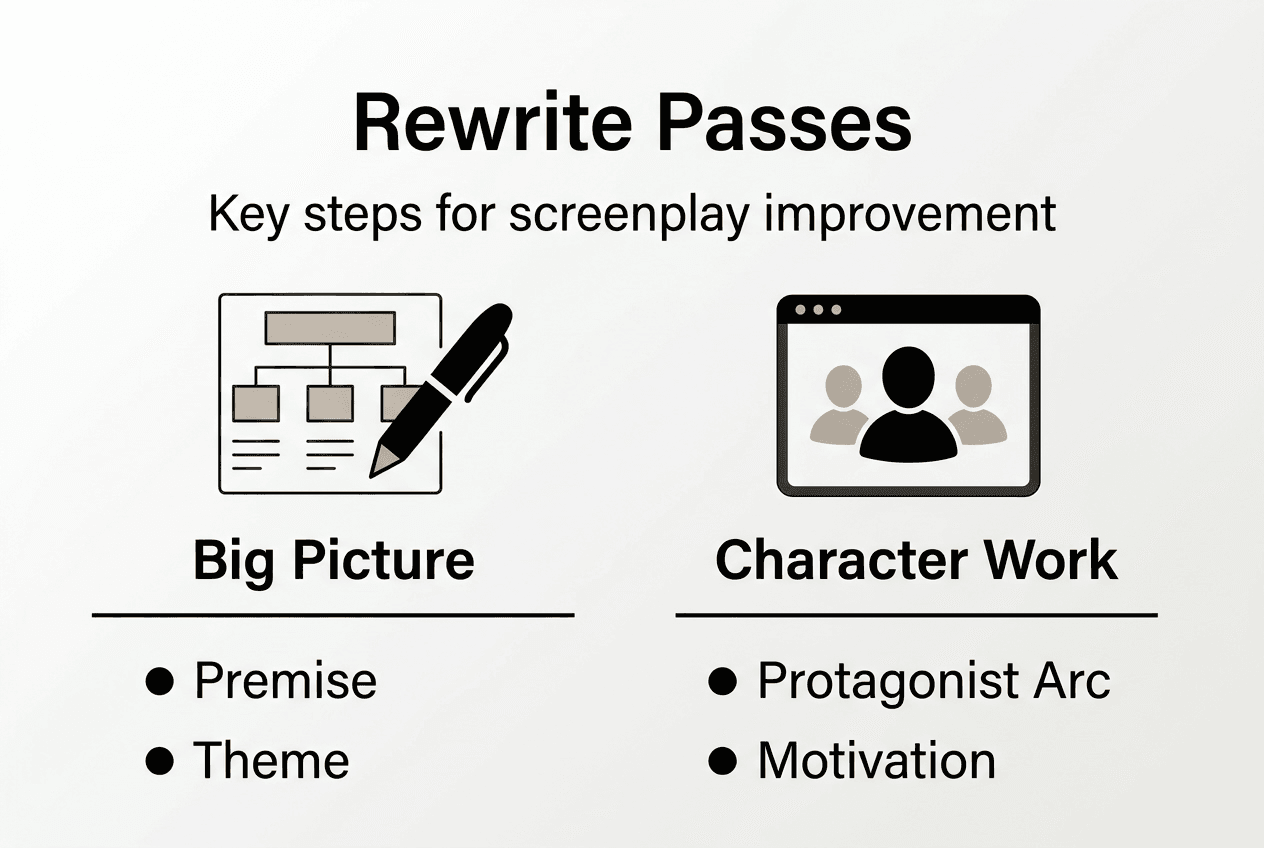 Infographic showing rewrite steps for screenwriters
