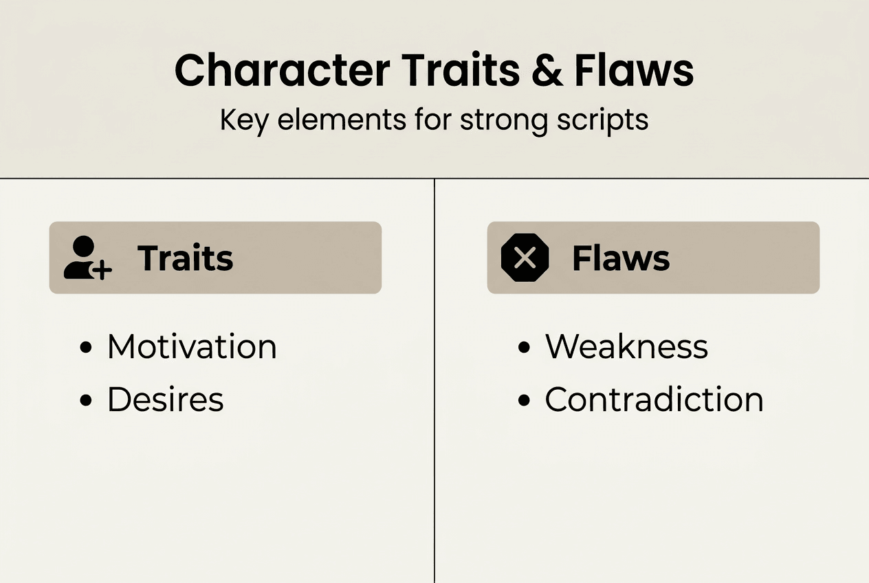 Infographic showing traits versus flaws summary