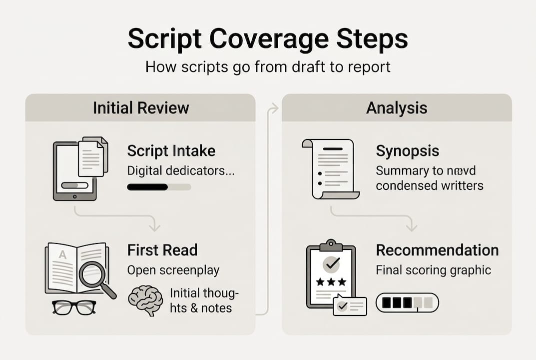 Infographic outlining script coverage process steps
