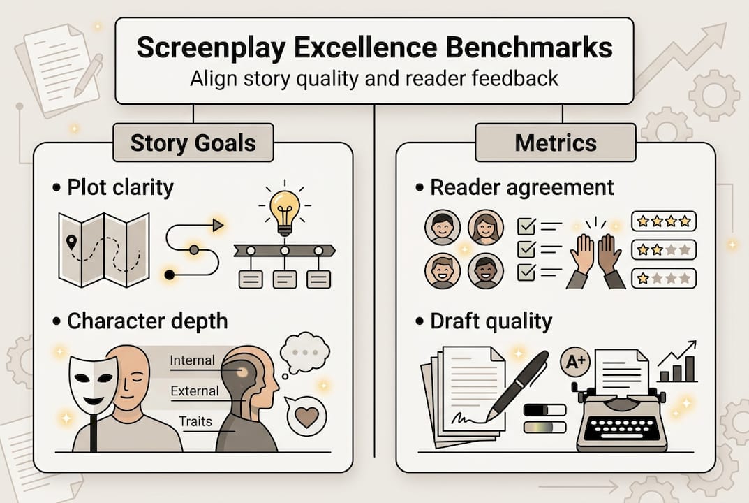 Infographic showing screenplay benchmarks and metrics