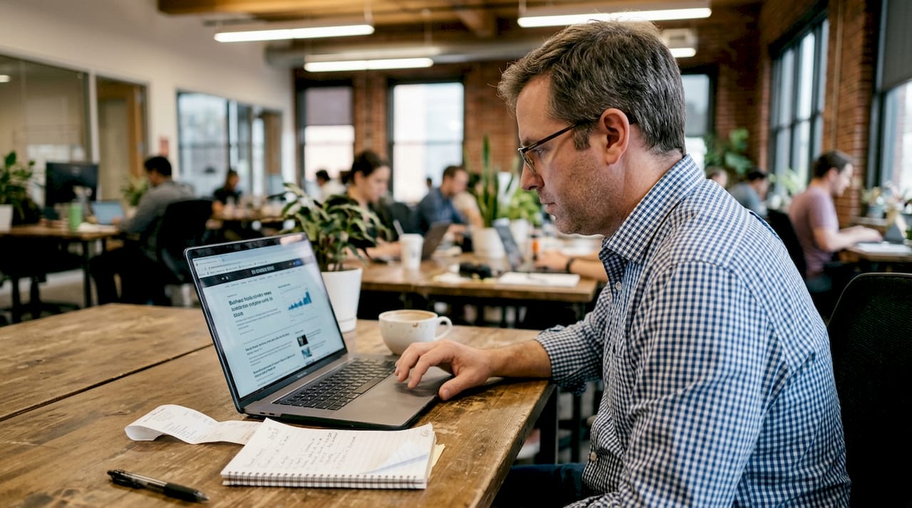 User browsing small business website at desk