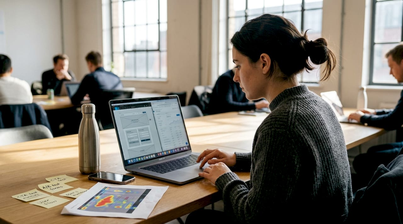 Marketing coordinator adjusting web form placement