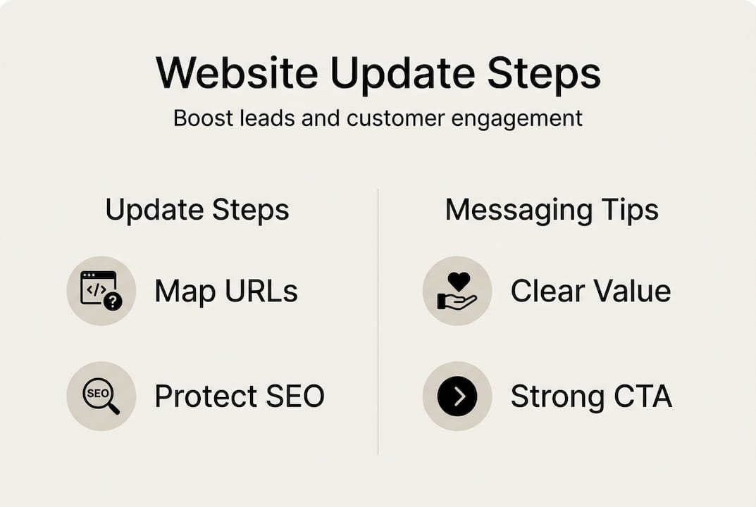 Infographic outlining website update steps and tips