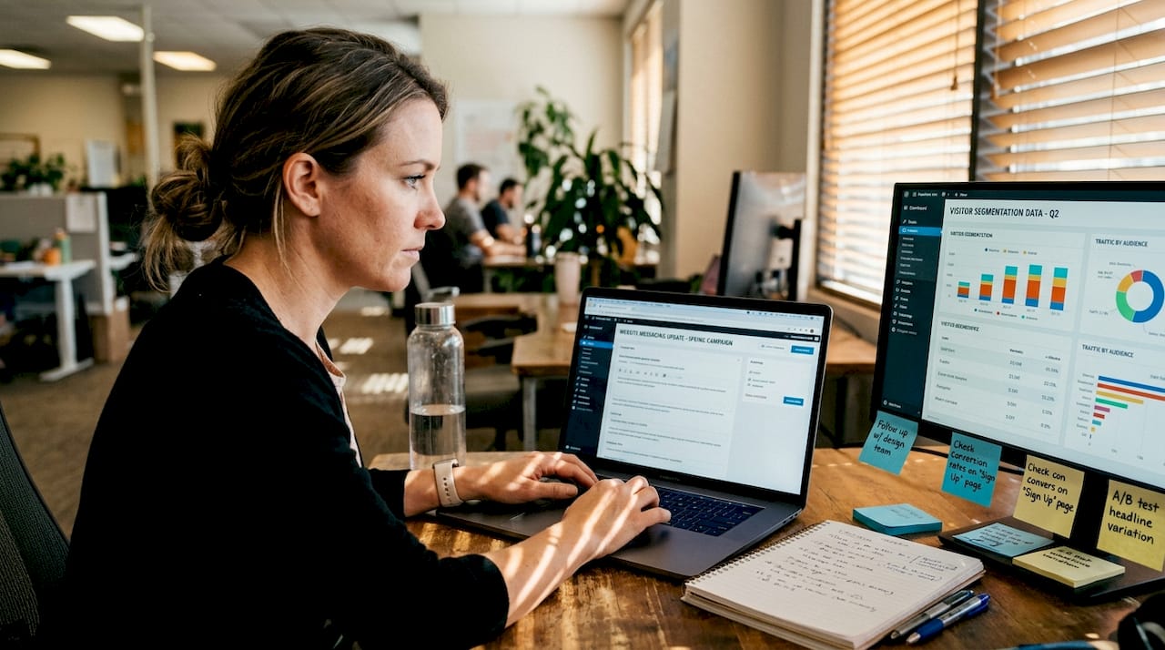 Marketer editing personalized website messaging