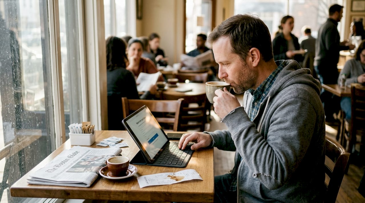 Man signing up for lead magnet in café