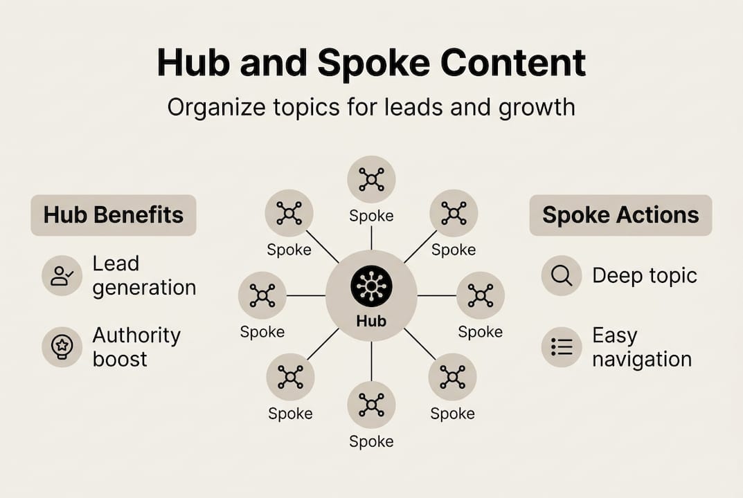 Infographic showing hub and spoke content structure