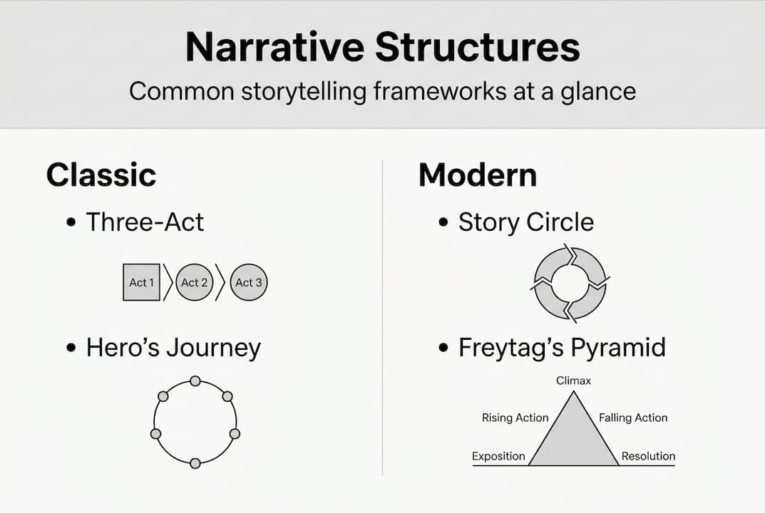 Infographic comparing major narrative structures