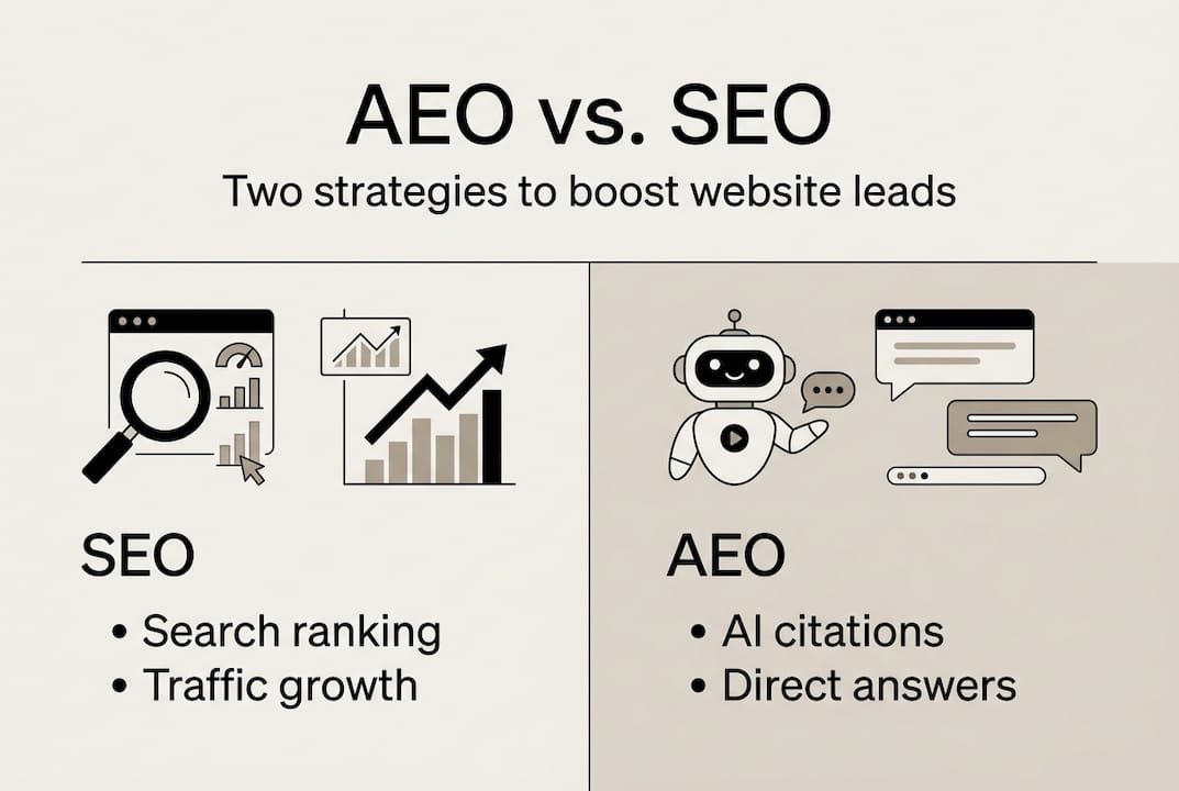 Infographic comparing AEO versus SEO benefits