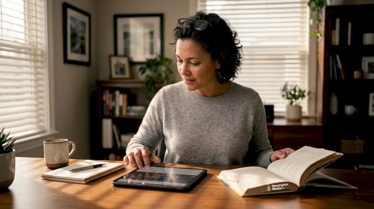 Woman reviewing brand guide at desk