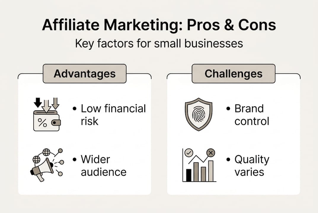 Infographic comparing pros and cons of affiliate marketing