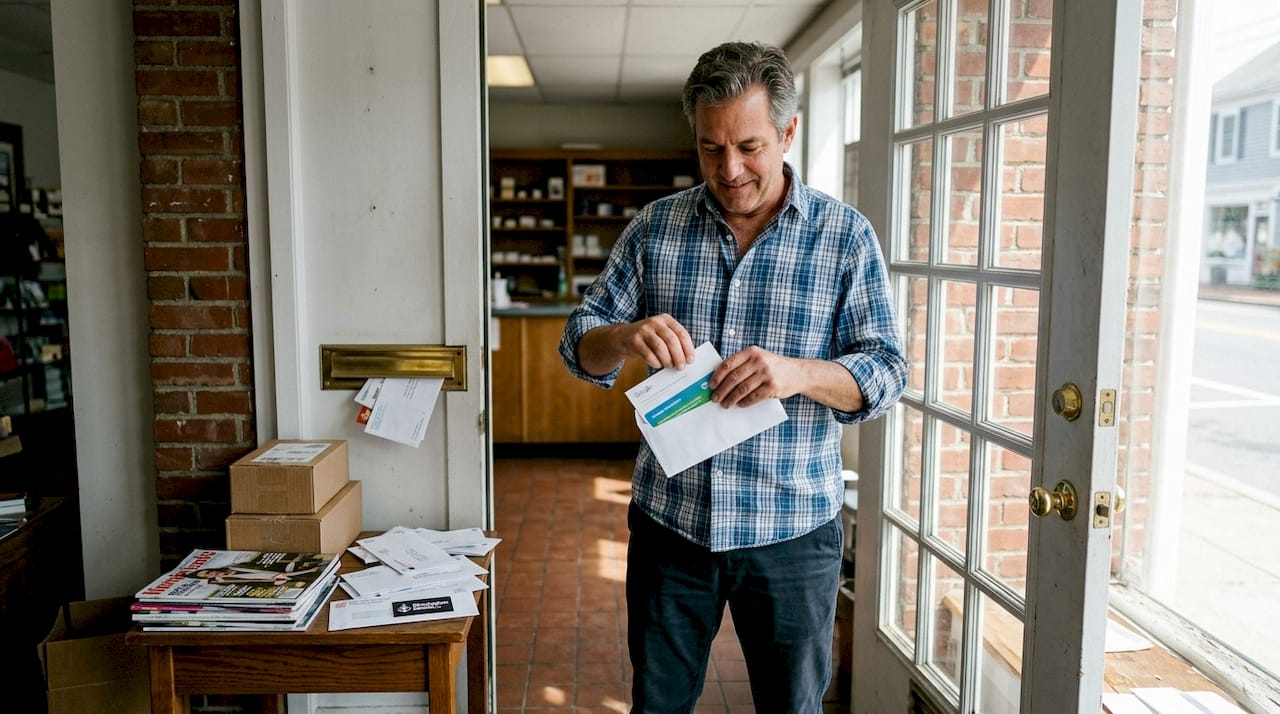 Business owner opening Google postcard for verification