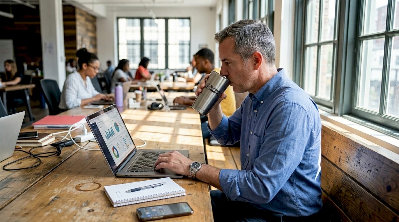 Person analyzing website analytics at shared workspace