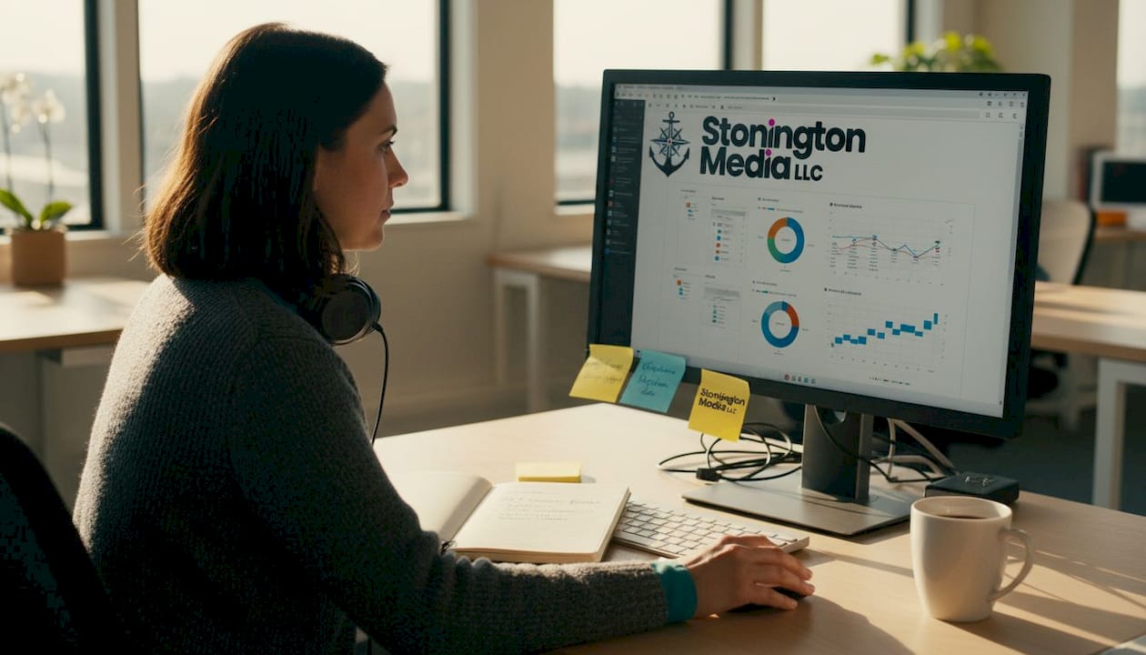 Analyst reviewing website analytics at office desk