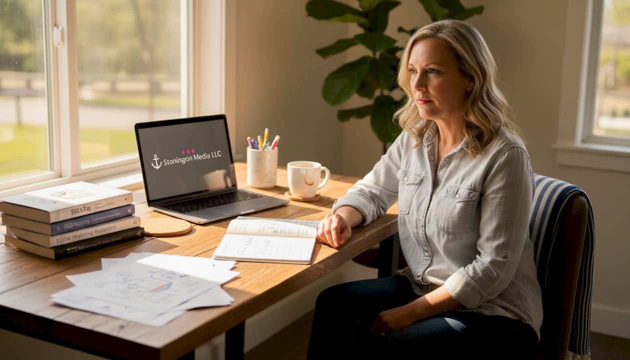 Small business owner updating website content