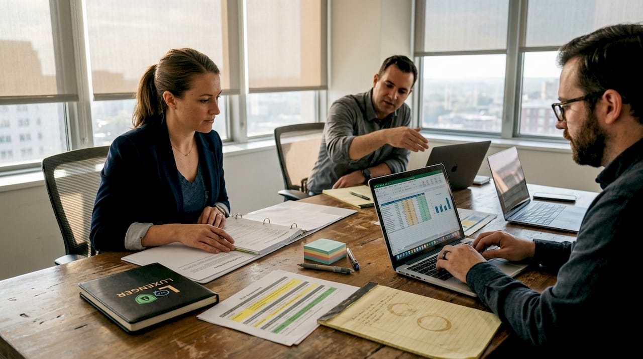 Security analysts reviewing messaging risk assessment