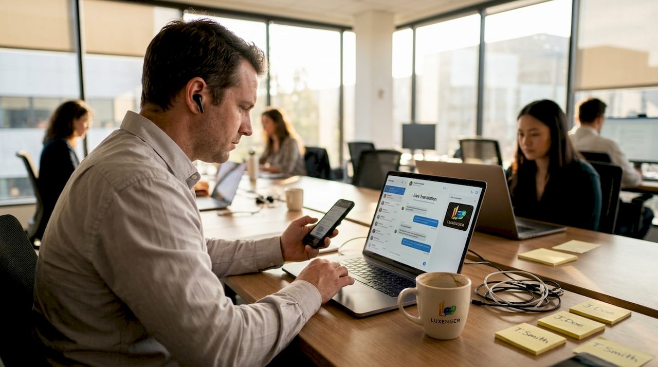 IT specialist using live translation messaging app