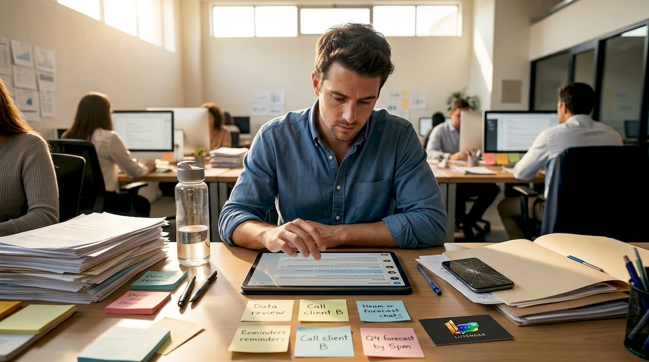 Worker reviews AI-enhanced team chat