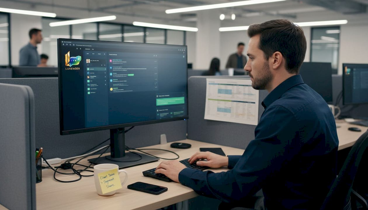 User managing secure information barriers at desk