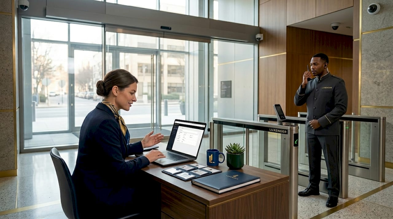 Enterprise lobby with physical security controls