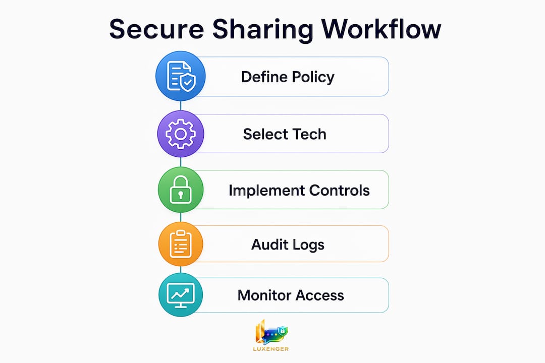 Infographic illustrating secure data sharing workflow steps