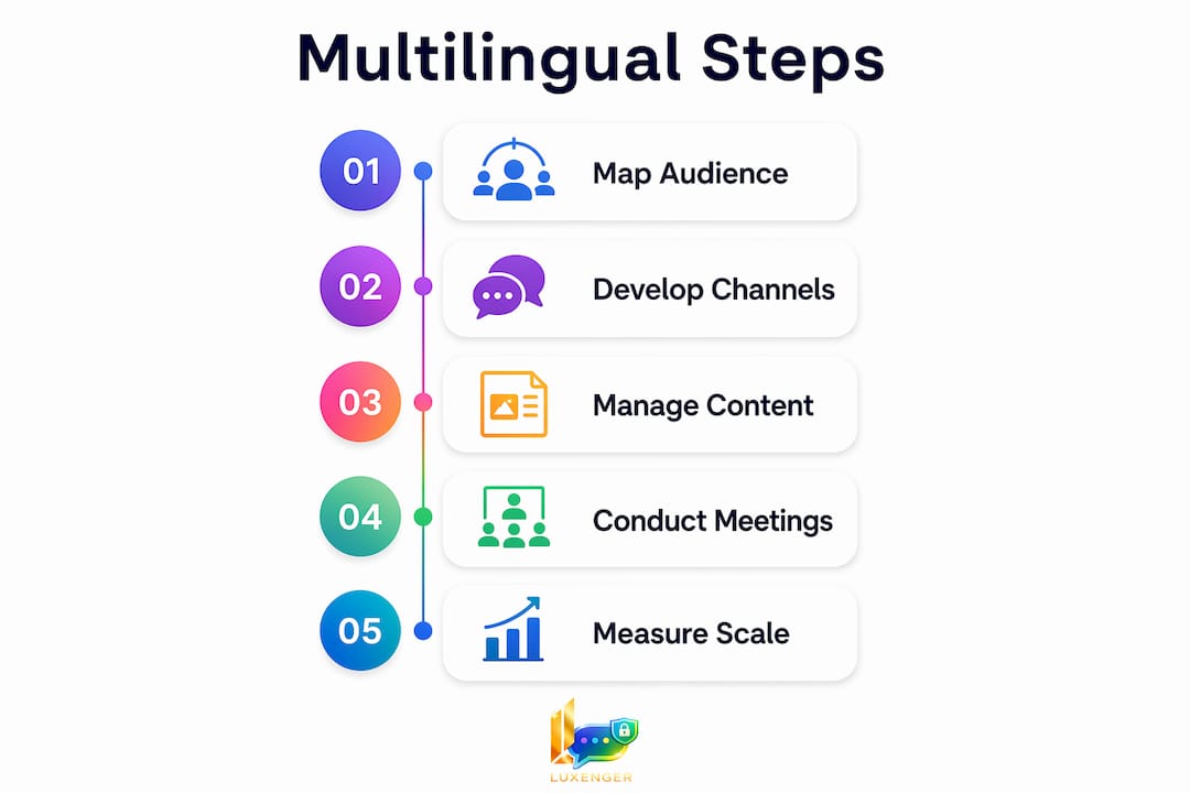Infographic of multilingual communication process steps