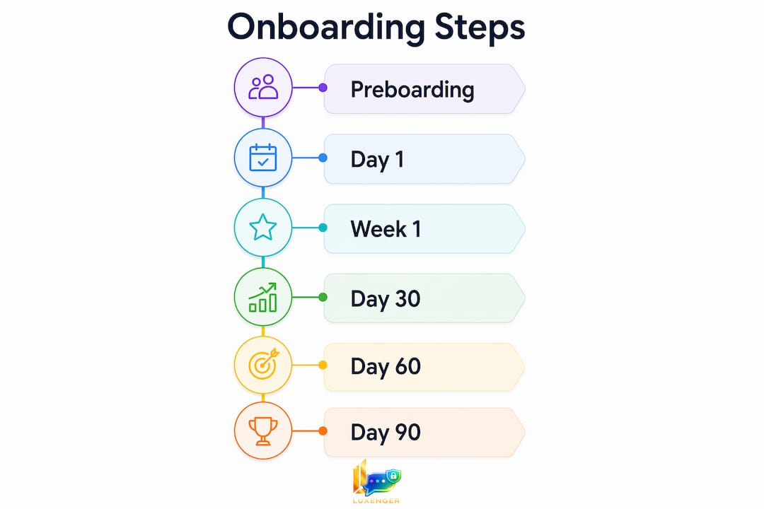 Infographic showing onboarding communication steps