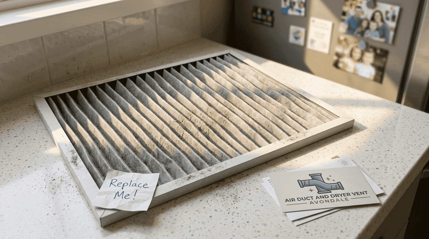 Used air filter collecting dust and pollen