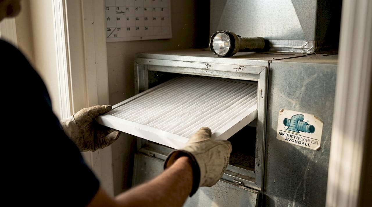 Hands installing HEPA air filter in vent