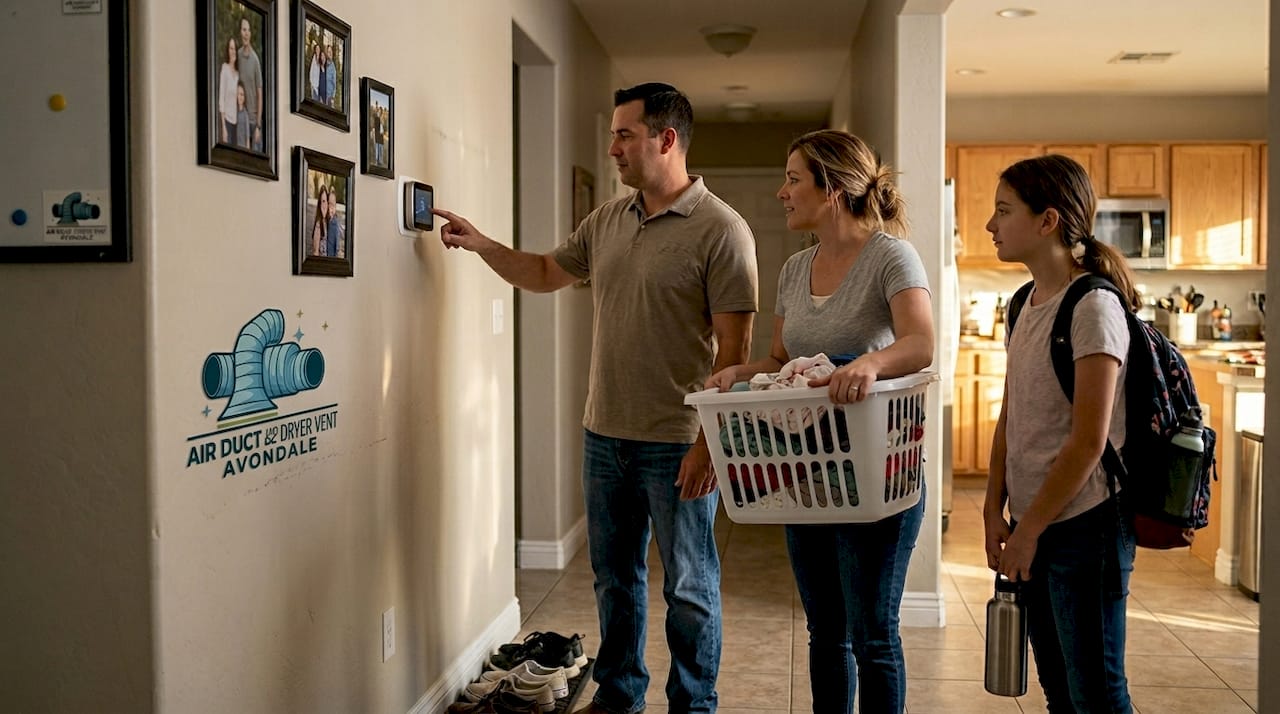 Family adjusting smart home HVAC thermostat