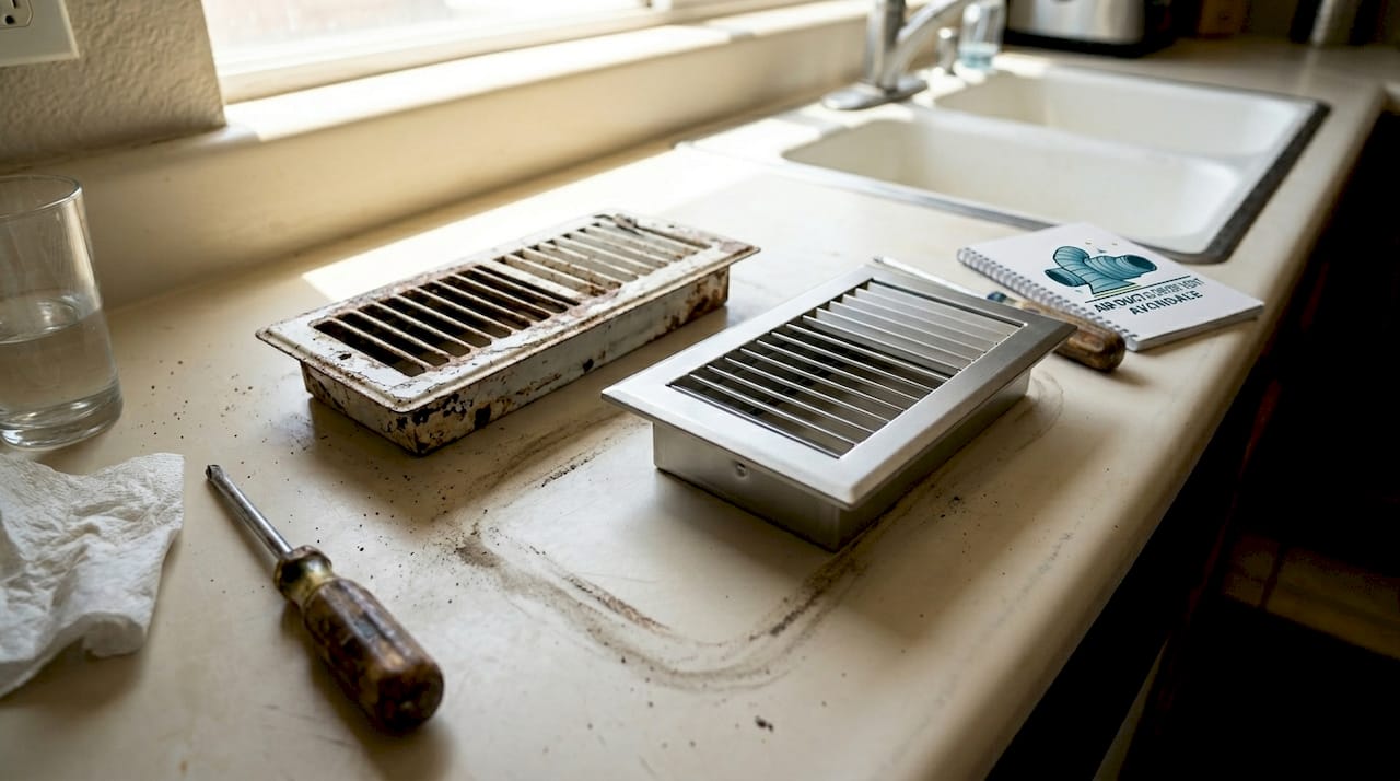 Old and new air vent registers compared