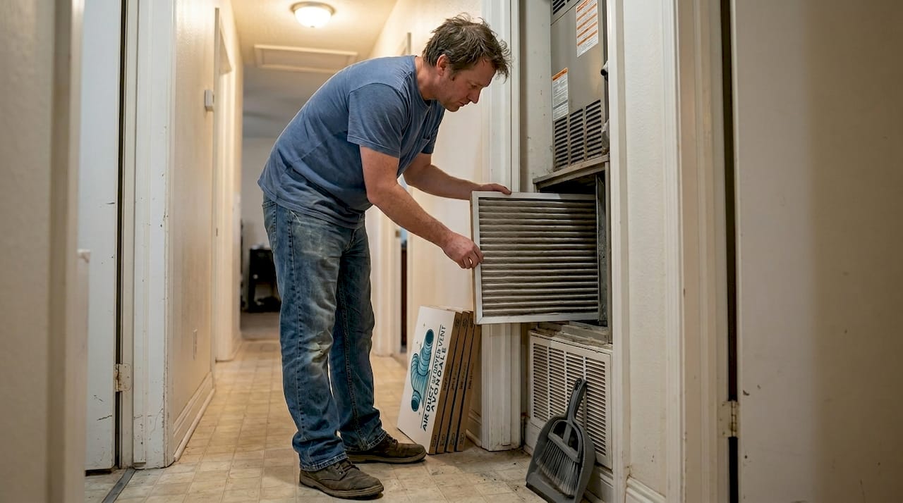 Person inspecting HVAC air filter at home