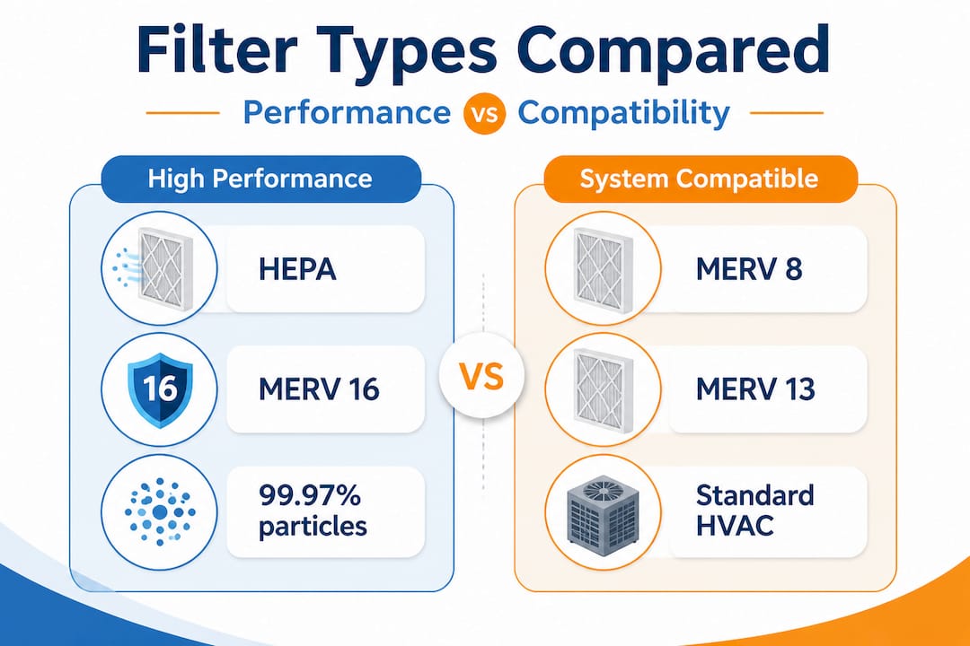 Infographic comparing air filter performance vs compatibility