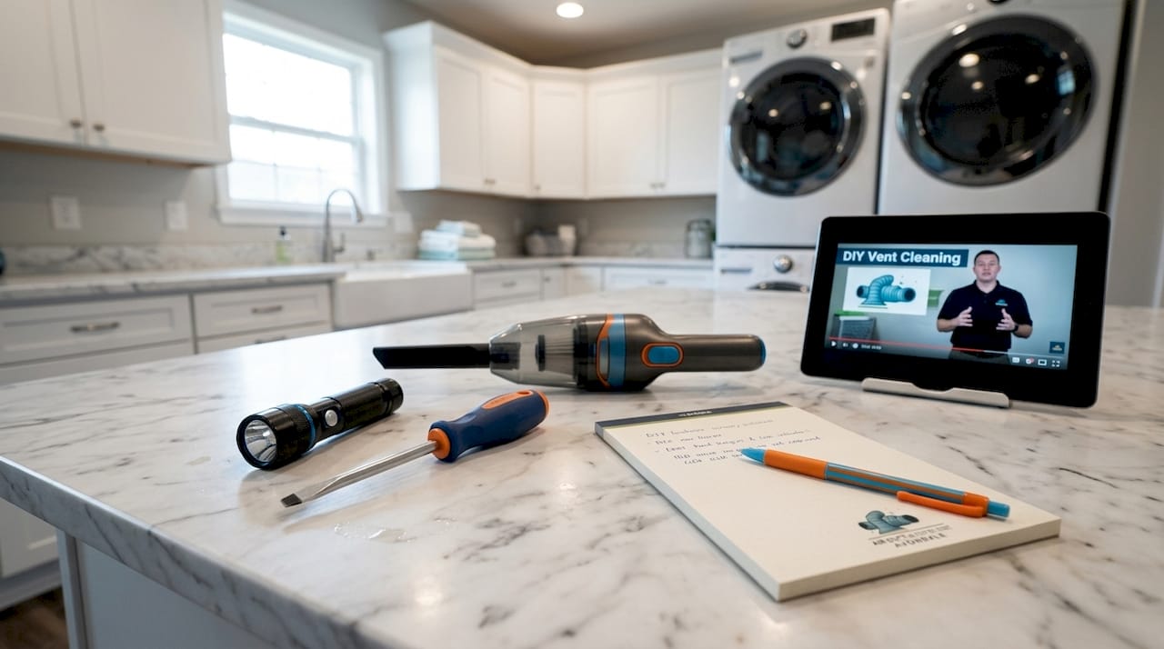 DIY vent inspection tools laid out on countertop