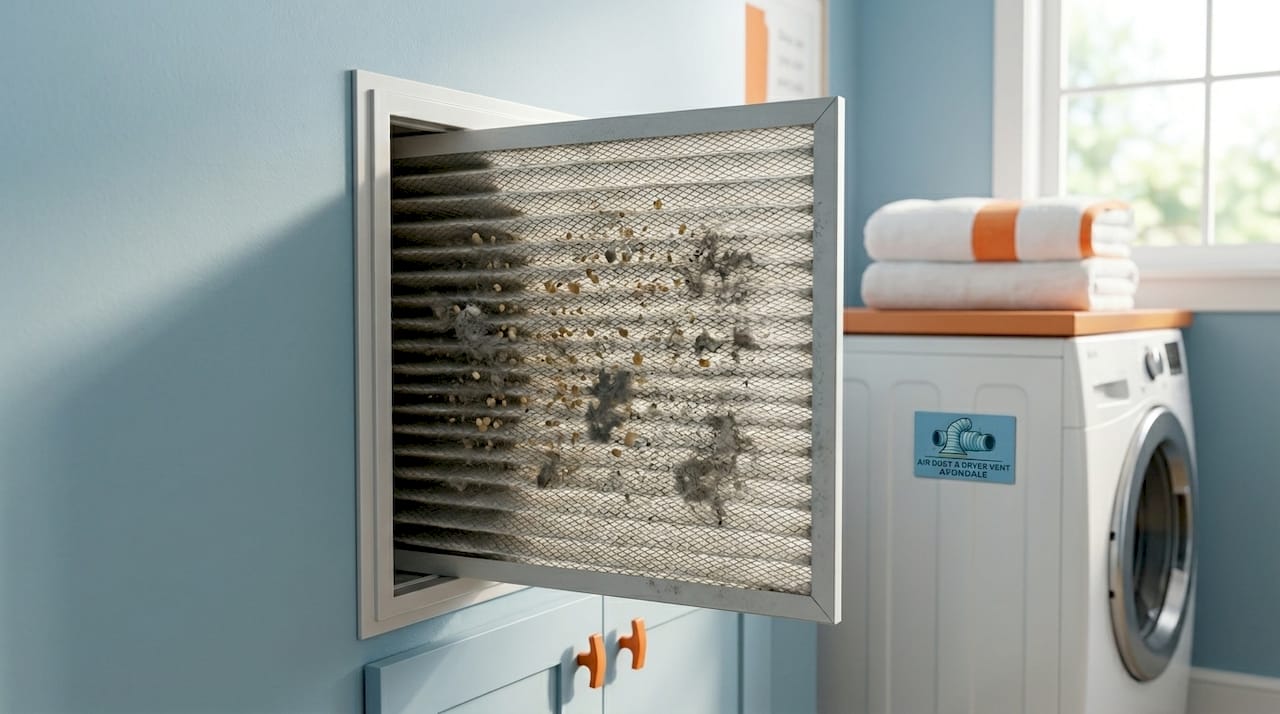 Close-up of HVAC air filter with dust