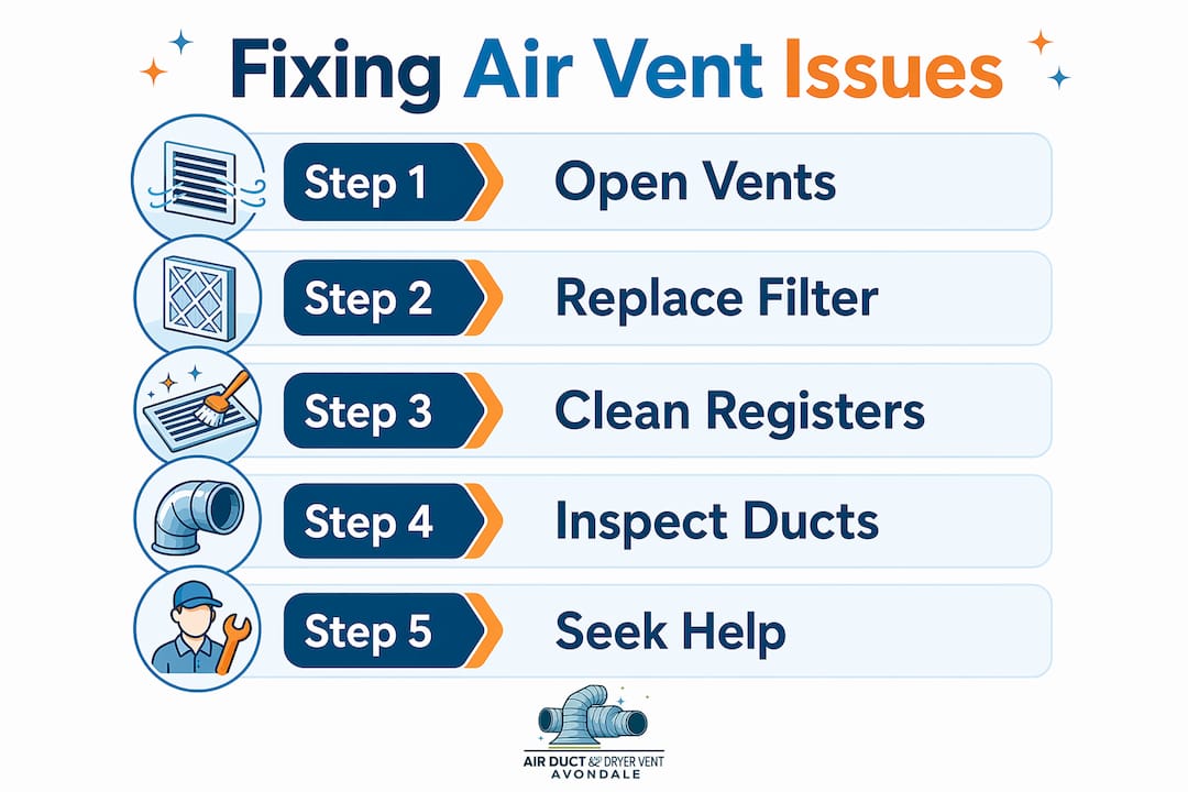 Infographic outlining steps to fix air vent issues
