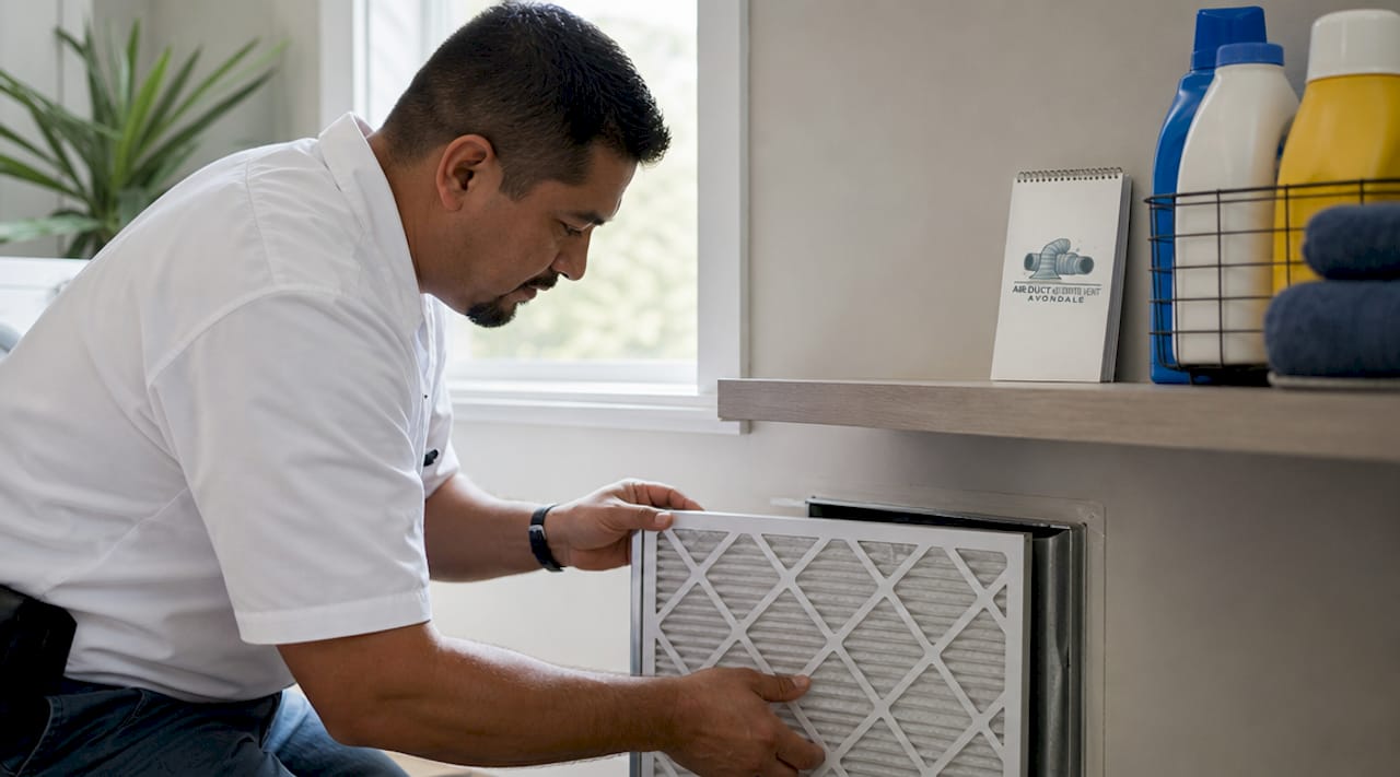Technician changing HVAC air filter