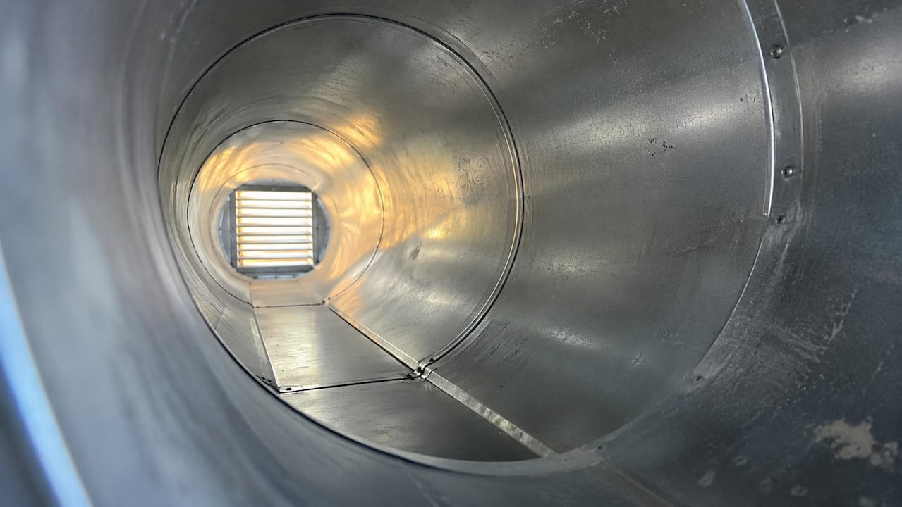 Close-up interior of metal air duct